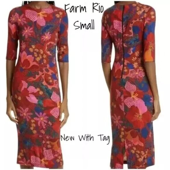 Farm Rio Bodycon Midi Dress - Fitted Size Small, New with Tags - Picture 1 of 3